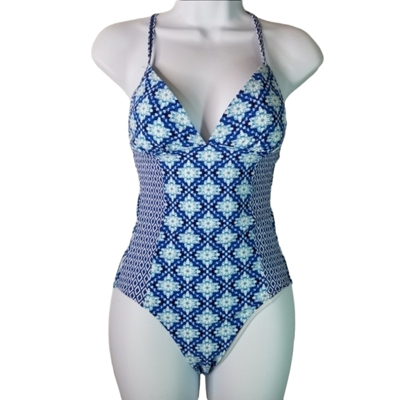 Lands End geo mosaic mixed print one piece swimsuit - Picture 3 of 10